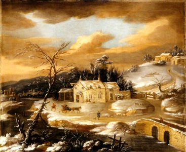 Anglo-Dutch School - Winter Scene of a Village Inn and a Traveller - 726160 - National Trust
