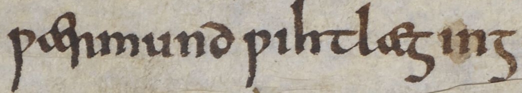 Anglo-Saxon Chronicle - Waermund Wihtlaeging (British Library Cotton MS Tiberius A VI, folio 12v)
