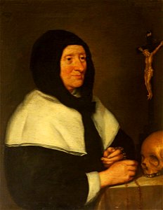 Anglo-Flemish School - Portrait of an Old Woman (a Béguine^) with a Crucifix and a Skull - 996488 - National Trust