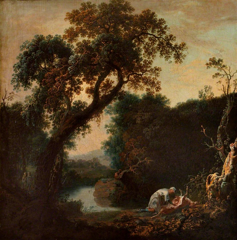 Anglo-Netherlandish School - A River Landscape, with a Man Observed Gralloching a Deer - 1430434 - National Trust
