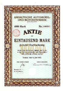 Anhaltische Automobil- und Motorenfabrik AG 1000 Mk 1912