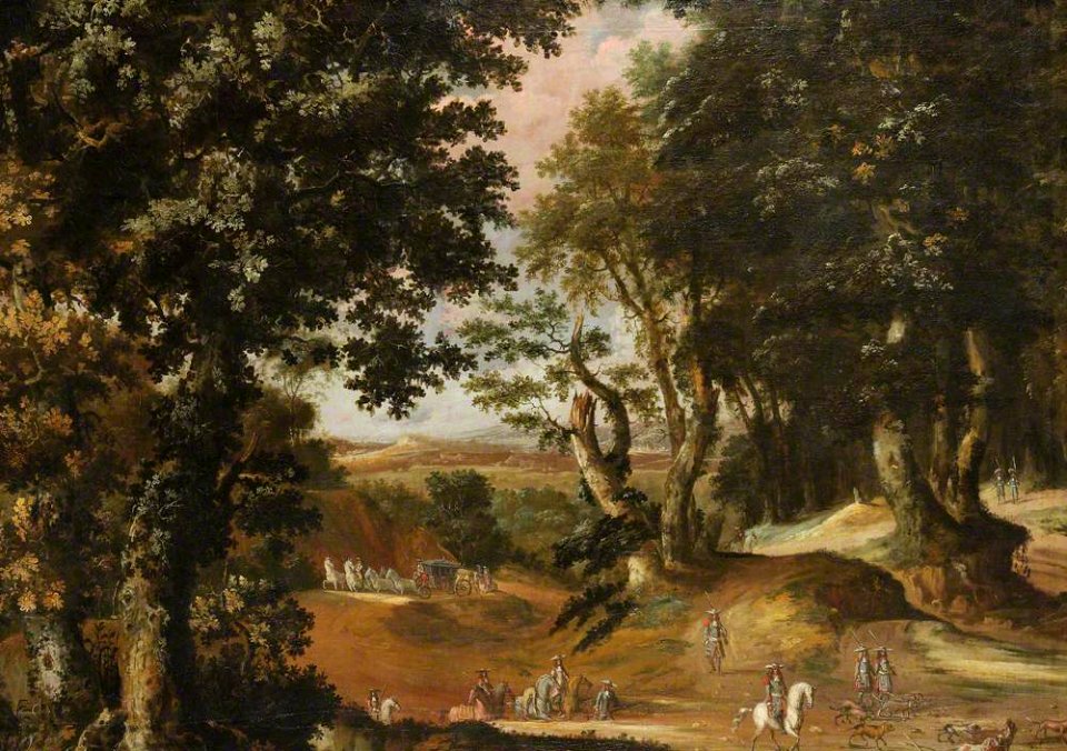 Anglo-Netherlandish School - A Carriage with Six Outriders and Sportsmen on a Country Road - 1171202 - National Trust