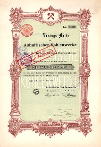 Anhaltische Kohlenwerke 1000 Mk 1909