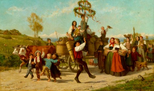 'The Wine Festival' by Albert Anker. Free illustration for personal and commercial use.