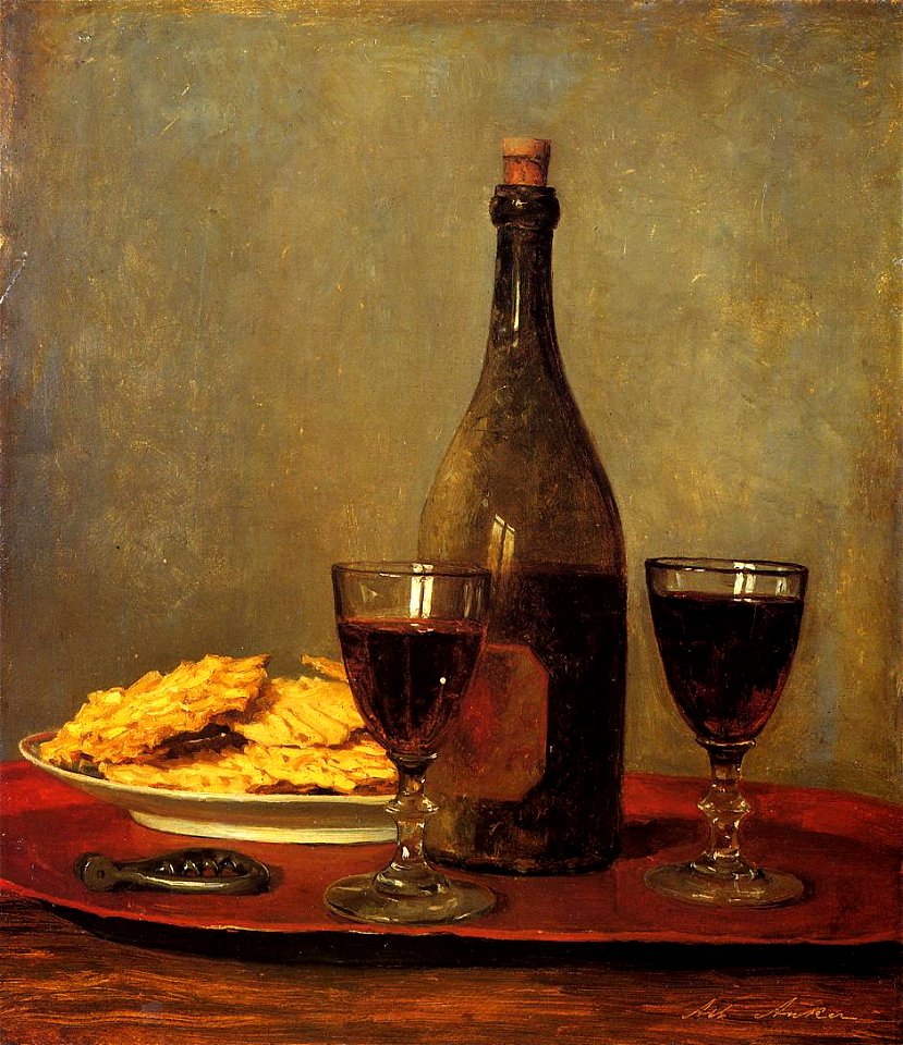 Albert Anker - Stillleben mit Rotwein