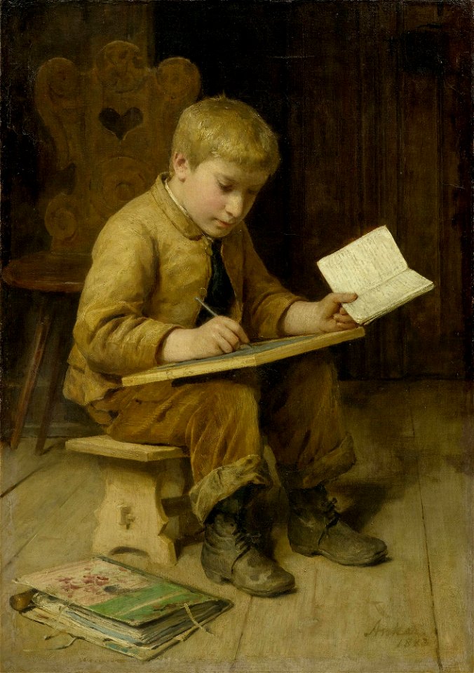 Albert Anker Schreibender Knabe