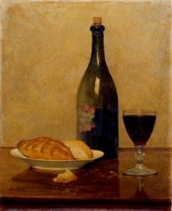 Albert Anker - Alter Wein und Brot (1896). Free illustration for personal and commercial use.