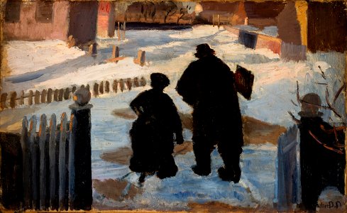 Anna Ancher - Michael Ancher on his way to his studio accompanied by the organist Helene Christensen - Google Art Project. Free illustration for personal and commercial use.