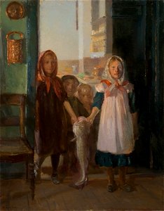 Anna Ancher, Skagener kinder tragen einen dorsch herein,o.dat, Museum Kunst der Westküste