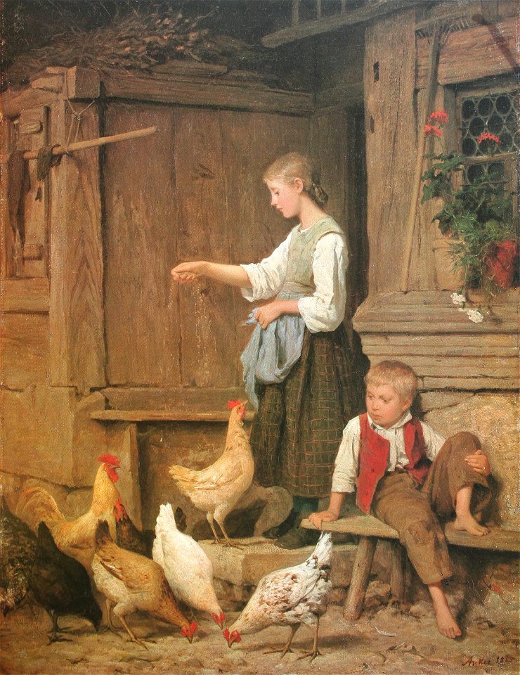 Anker Mädchen Hühner fütternd 1865