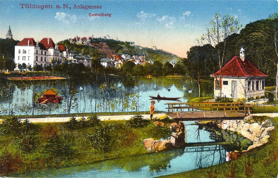Anlagensee mit Blick aufs Gymnasium und Österberg (AK 50676 Gebr Metz 1917)