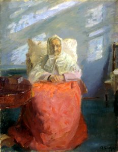 Anna Ancher - Mrs Ane Brøndum in the blue room - Google Art Project. Free illustration for personal and commercial use.