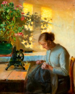 Anna Ancher, Syende-fiskerpige, 0220, 1890, Randers Kunstmuseum. Free illustration for personal and commercial use.