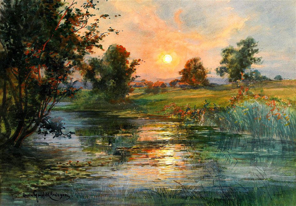 Anna Gardell Ericson-Soluppgång över landskap med vatten