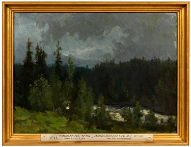 Anna Nordlander - Landscape with Forest and River. Study - NM 5253 - Nationalmuseum. Free illustration for personal and commercial use.