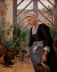 Anna Petersen - Breton Girl Looking After Plants in the Hothouse - Google Art Project