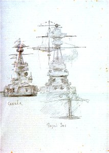 Bow-view studies of HMS Canada' and 'Royal Sovereign' RMG PV2700. Free illustration for personal and commercial use.