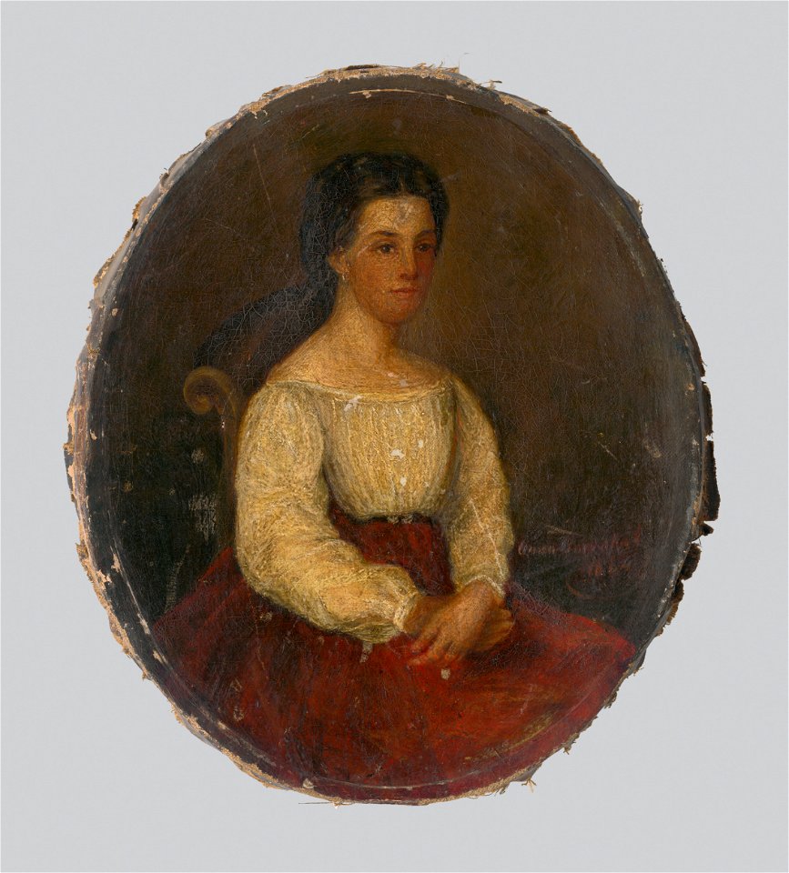 Anna Zmeškalová - Portrét ženy v bielom živôtiku a červenej sukni - O 2628 - Slovak National Gallery