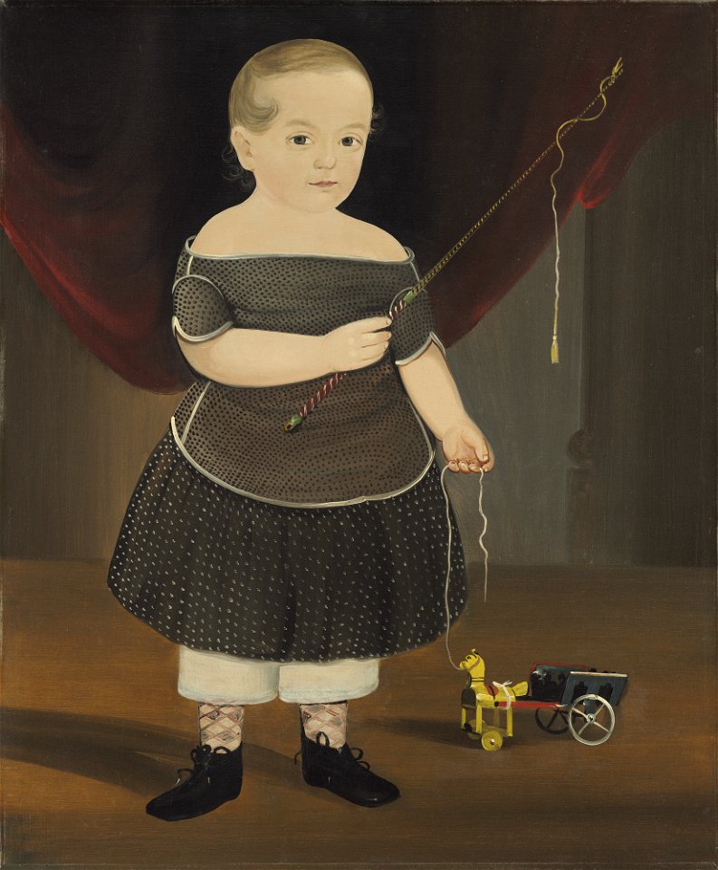 Boy with Toy Horse and Wagon A17418