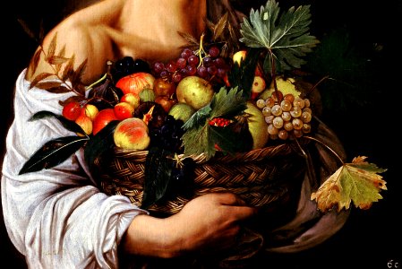 Boy with a Basket of Fruit-Caravaggio (1593) (cropped). Free illustration for personal and commercial use.