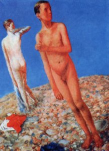 Boys (At the peak) by Petrov-Vodkin (1925, priv.coll)
