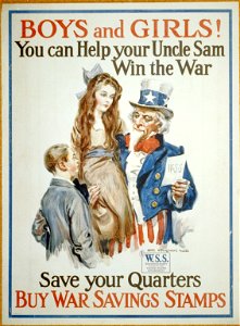 Boys and girls! You can help your Uncle Sam win the war - save your quarters, buy War Savings Stamps - James Montgomery Flagg ; American Lithographic Co., N.Y. LCCN2002712084