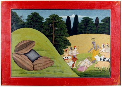 Brahma submits to Krishna, having returned Krishna's companions (6125051358)