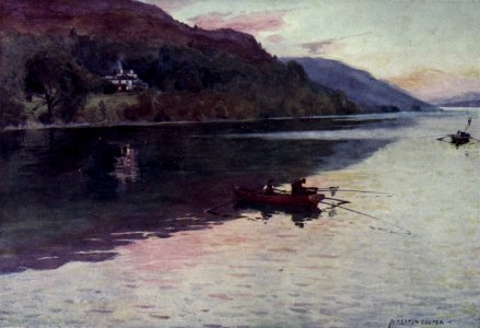 Brantwood, Coniston Lake, Char-Fishing - The English Lakes - A. Heaton Cooper. Free illustration for personal and commercial use.