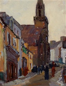 Douarnenez, France, Church and Street by George Kennedy Brandriff, 1929