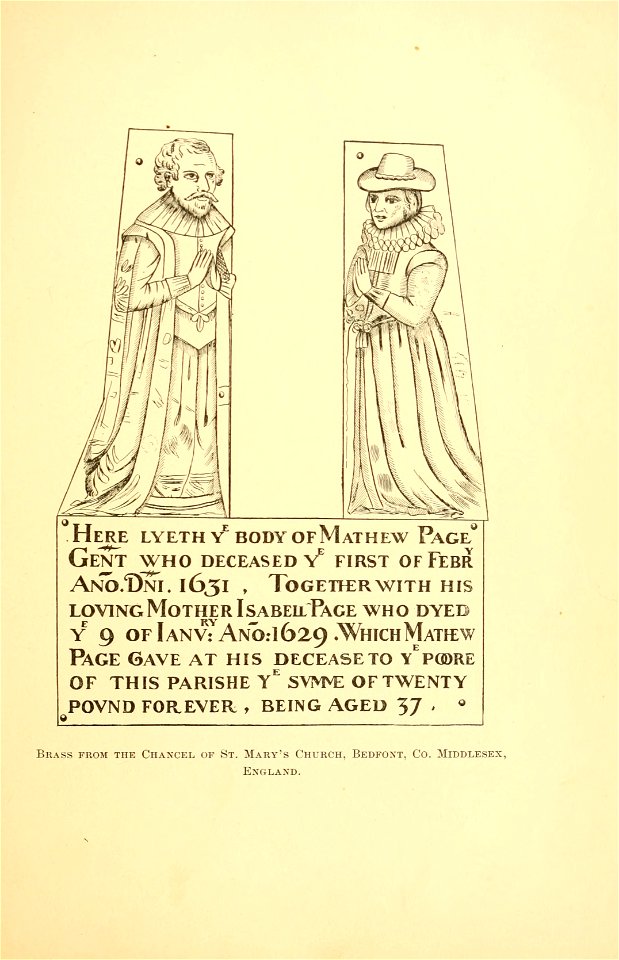 Brass from the Chancel of St. Mary's Church, Bedfont, Co. Middlesex, England - Mathew Page, died 1631