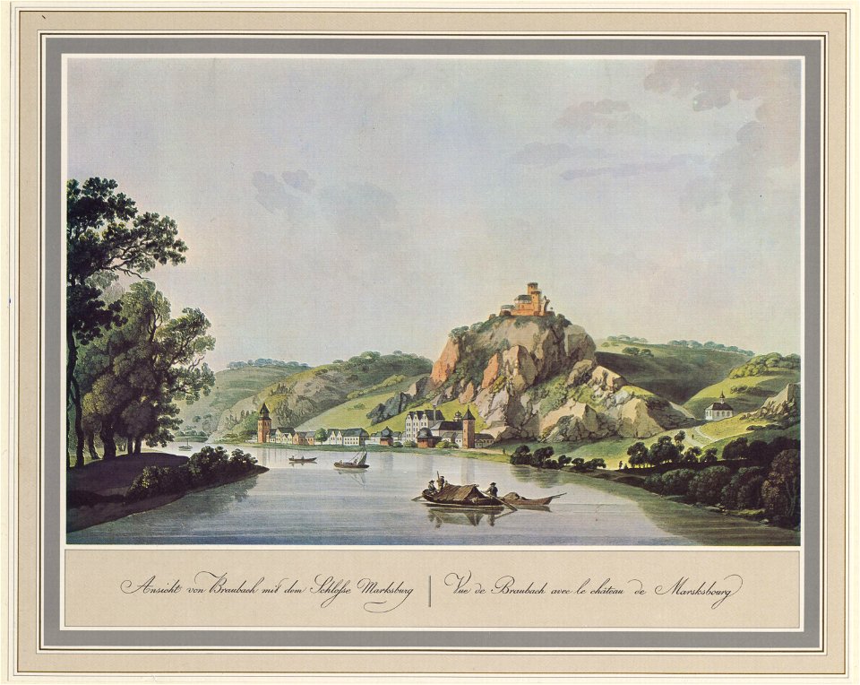 Braubach Ansicht mit Marksburg vom Rhein aus Johann Andreas Ziegler