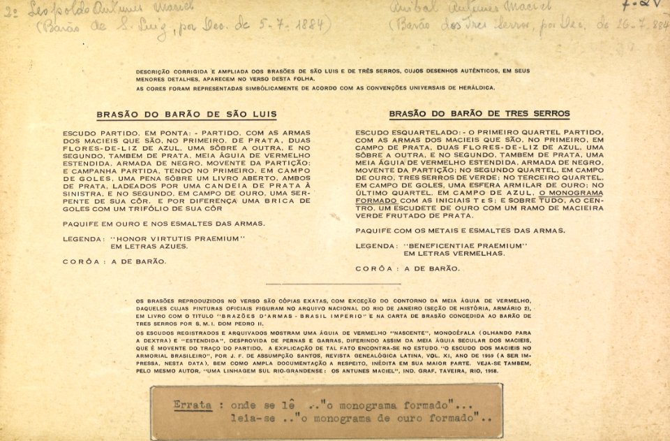 Brasão do Barão de São Luis e Brasão do Barão de Tres Serros 02