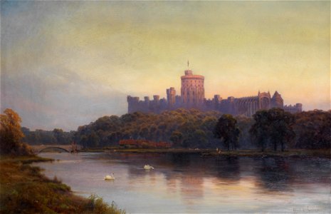 Alfred de Bréanski - Windsor Castle at sunset. Free illustration for personal and commercial use.