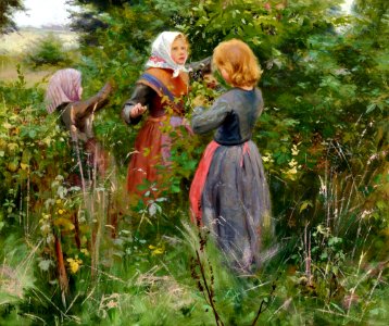 H. A. Brendekilde - Tre småpiger plukker brombær (ca1885)