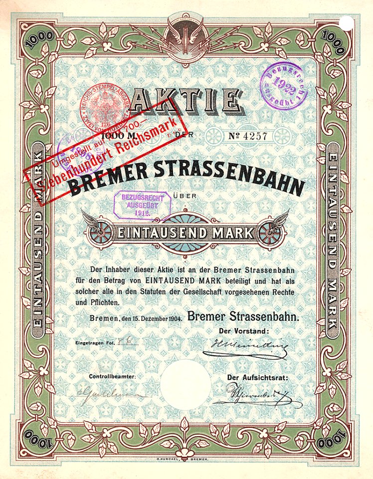 Bremer Straßenbahn 1000 Mk 1904