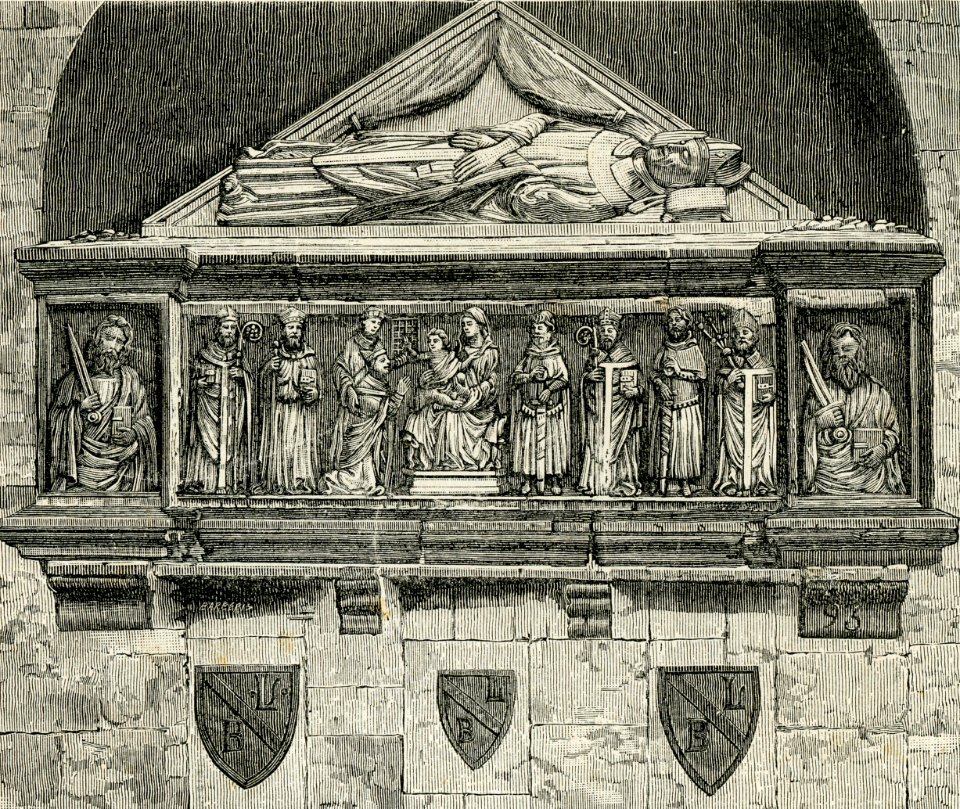 Brescia (duomo vecchio) monumento al vescovo Lambertini da Bologna xilografia di Barberis