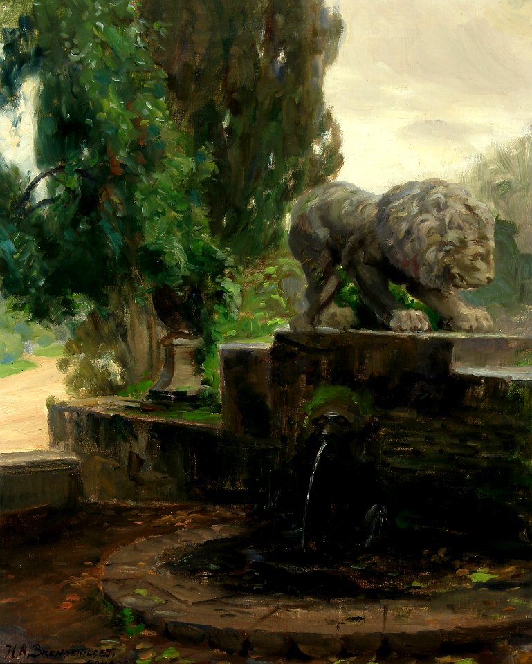 H. A. Brendekilde - Parti ved en fontæne (1922)