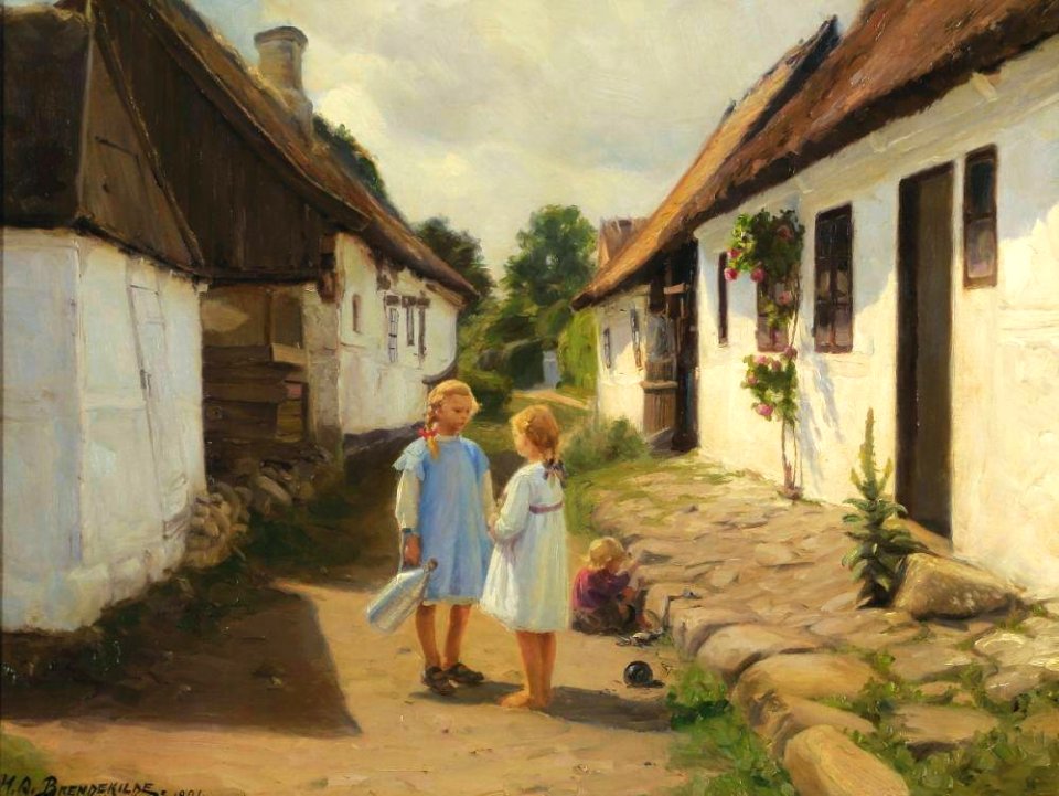 H. A. Brendekilde - To børn i en landsby gade (1921)