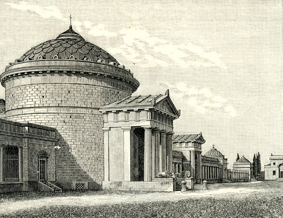 Brescia veduta del camposanto xilografia di Barberis