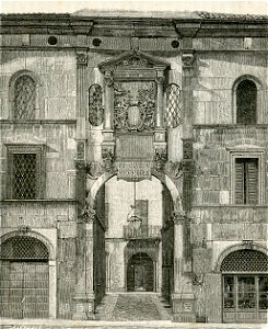 Brescia porta o arco e finta finestra del Monte di Pietà xilografia di Barberis