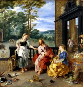 Christ in the House of Martha and Mary 1628 Jan Bruegel2 and Rubens. Free illustration for personal and commercial use.