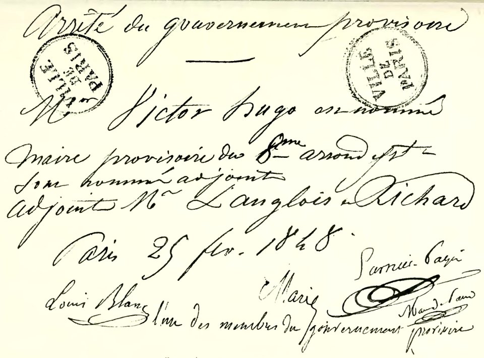 Brevet de maire de Victor Hugo