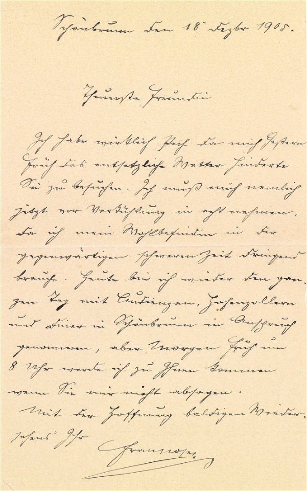 Brief Franz Joseph an Katharina Schratt 1905-12-18