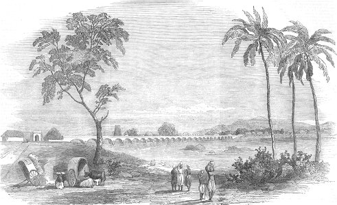 Bridge recently erected over the River Corvery near Bhowanee, Madras, Illustrated London News, 1851. Free illustration for personal and commercial use.