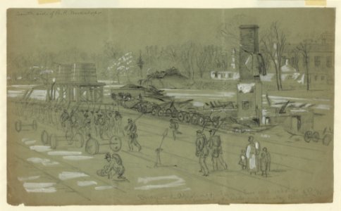 Bridge on the Appotomax (sic)-Train of Cars and workshops burned by the rebels on evacuating Petersburg LCCN2004660858
