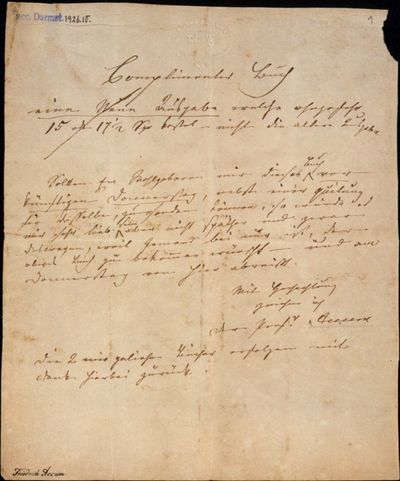Brief Friedrich Accum Blatt 1r