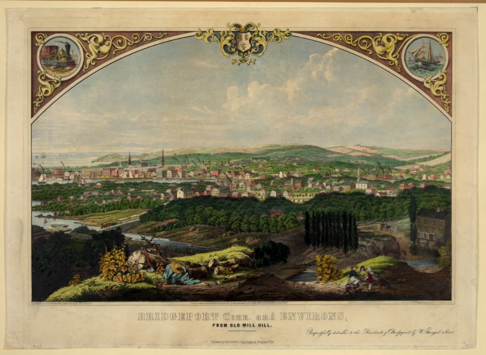 Bridgeport Conn. and environs, from Old Mill Hill - WS ; drawn from nature & on stone by W. Stængel, 66 Cannon St. ; print of A. Weingartner's Lithy, 87 Fulton St. N.Y. LCCN2006677654