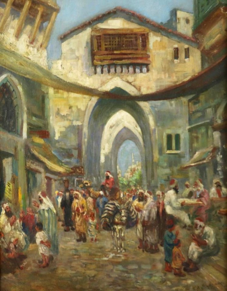 Oriental Market Street Scene by Frederick Arthur Bridgman