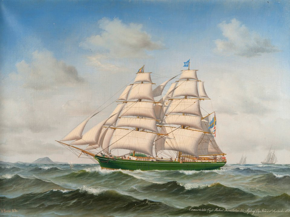 Briggen Esmeralda. Jørgen Dahl 1876. Sjöhistoriska museet, SM 24698