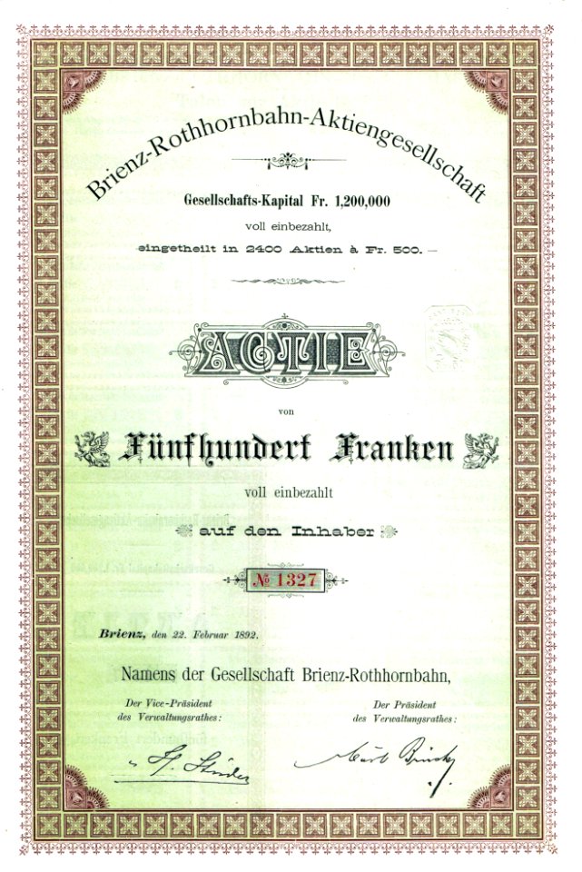 Brienz-Rothornbahn-AG 1892